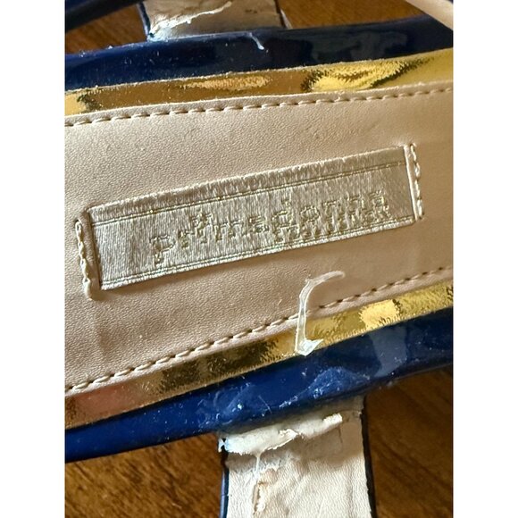 Blue Patent Leather Platform Sandals With Adjustable Strap & White Sole Size 7.5 - Picture 10 of 10